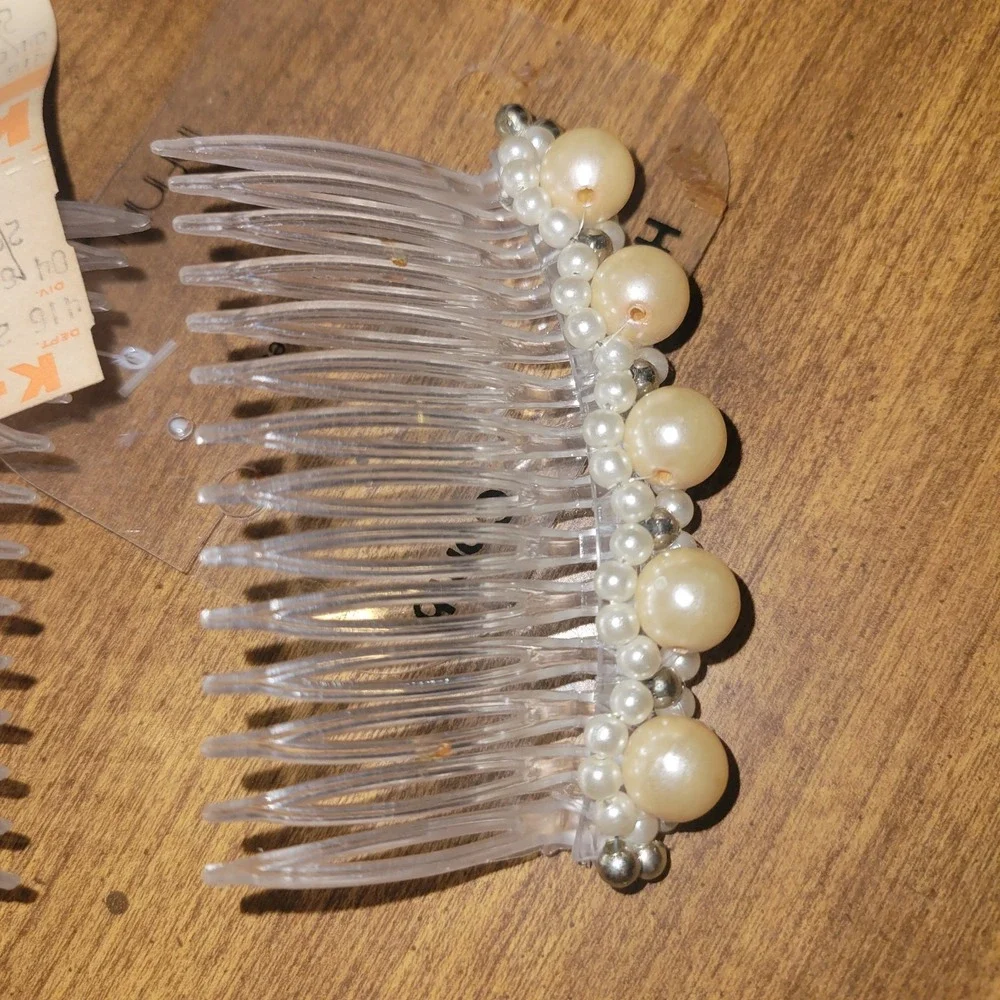 Vintage Faux Pearl Hair Comb Set Clear Plastic Bridal‎ Wedding Hair...